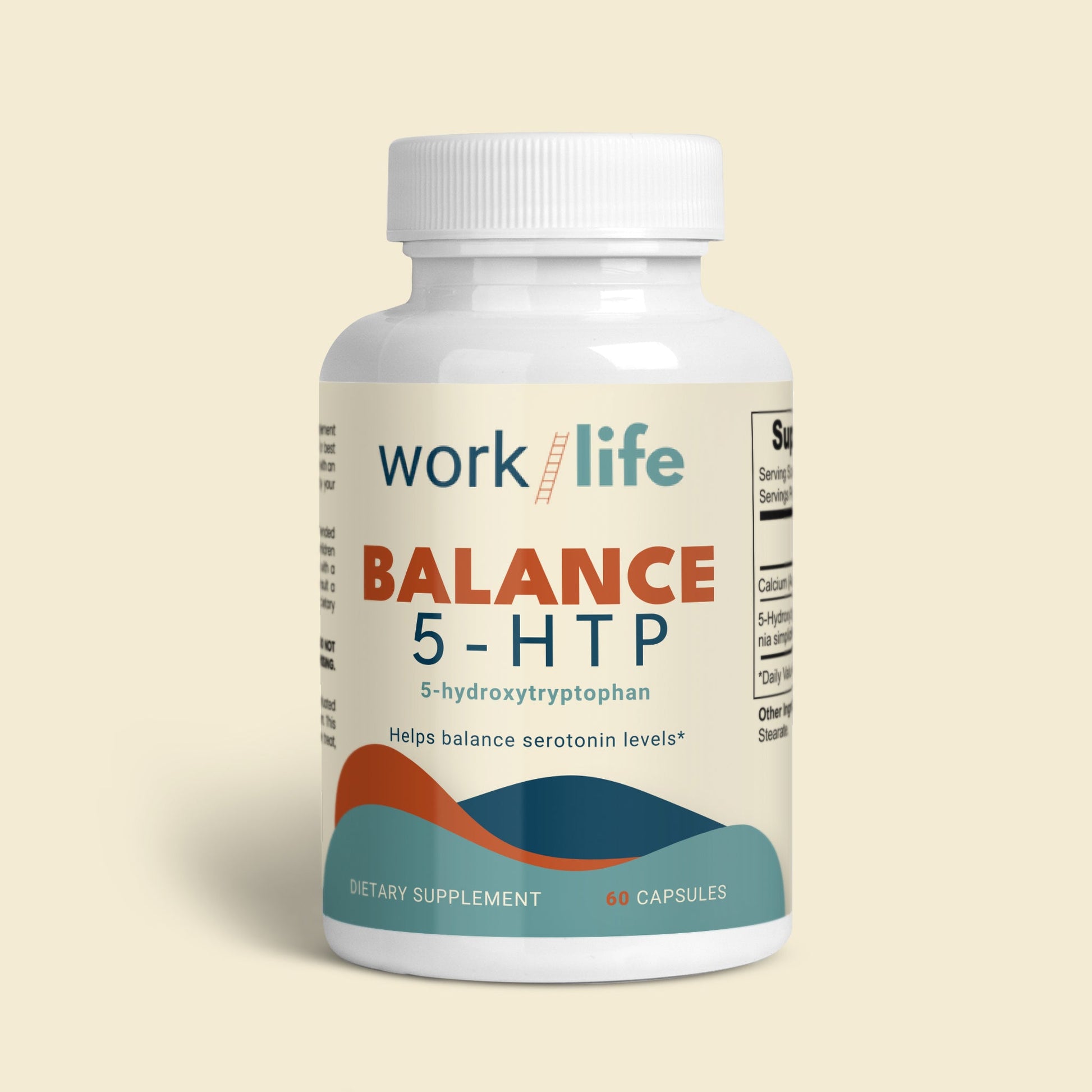 5-HTP Balance, Work-Life Supplements, bottle of 5-Hydroxytryptophan capsules